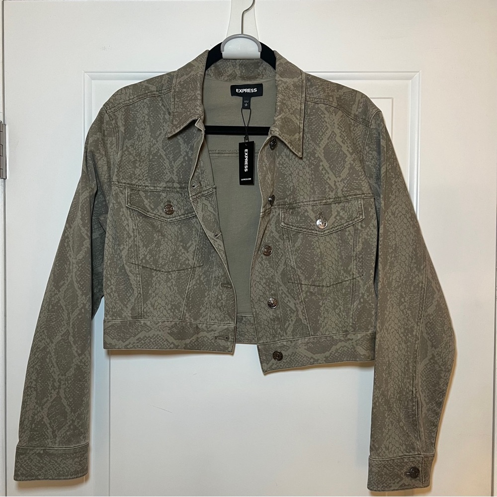 Express Olive Snake Print Cropped Jacket Size S